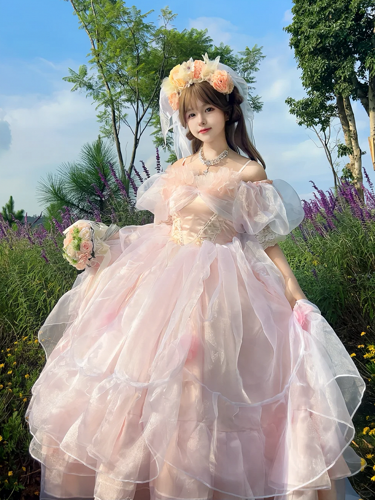 Plus Sizes Available Pink Lace-up Basque Waist Gorgeous Hanayome Hime Dress