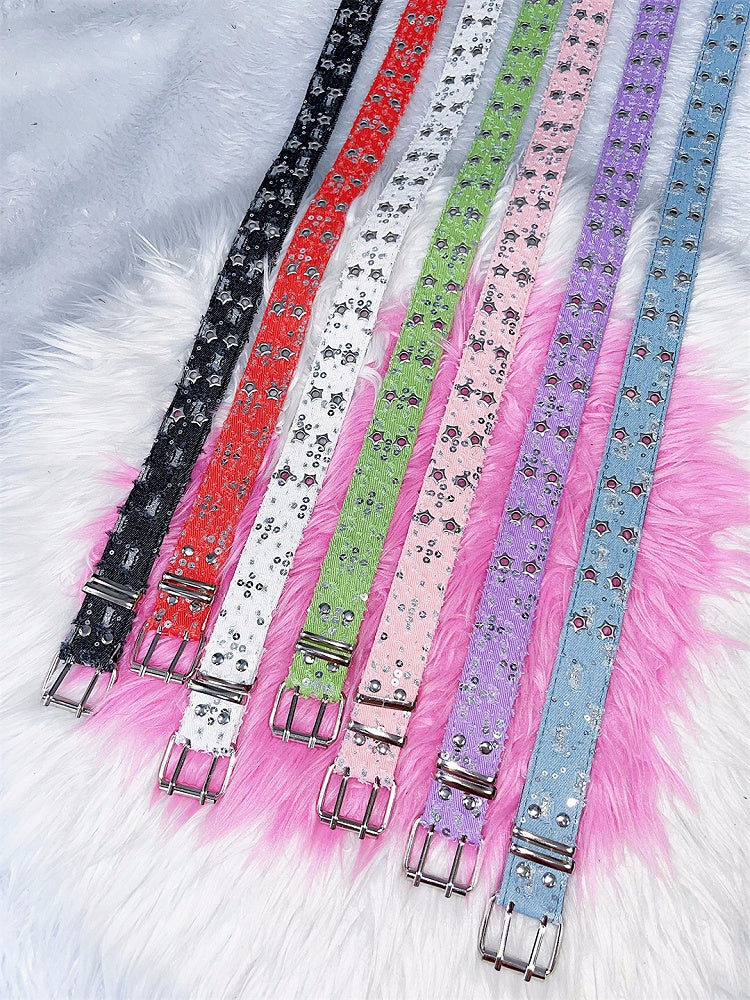 Punk Glitter Stud Waist Belt with Twin Buckles – 7 Colors