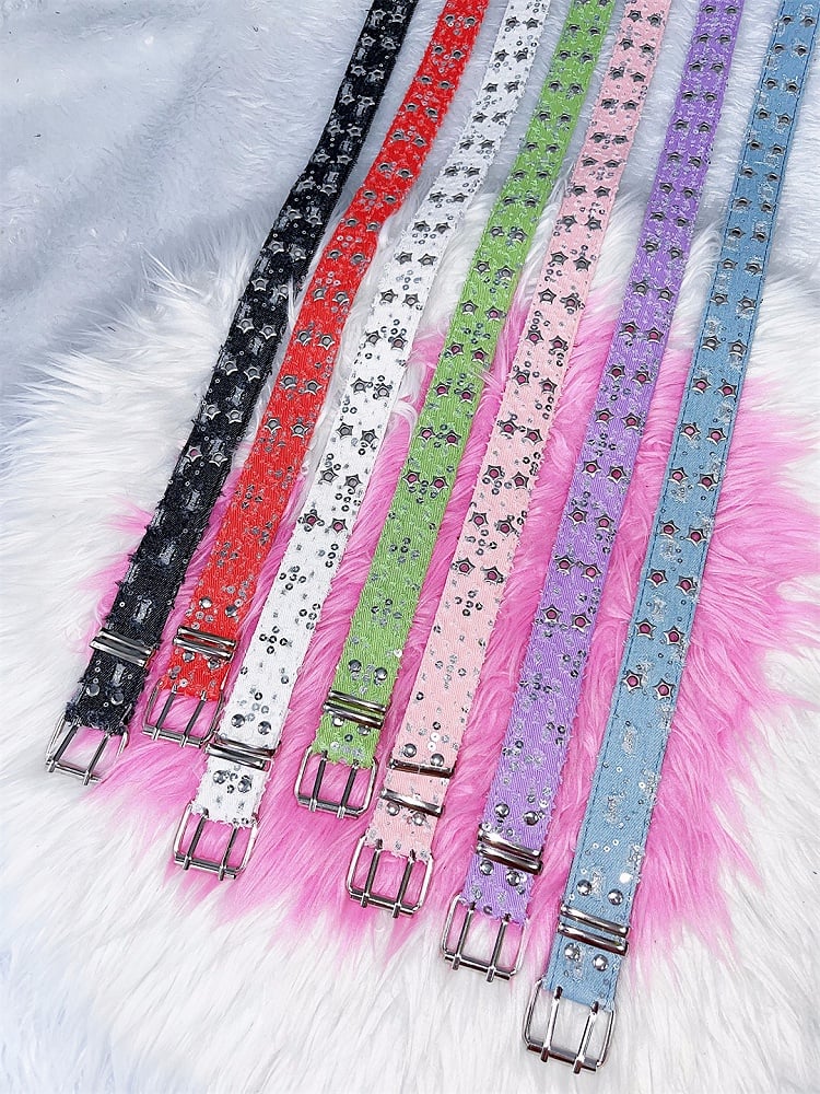 Punk Glitter Stud Waist Belt with Twin Buckles – 7 Colors