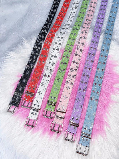 Punk Glitter Stud Waist Belt with Twin Buckles – 7 Colors