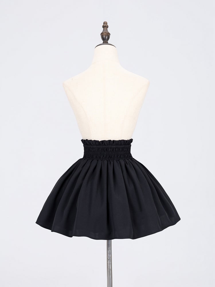 Lace-up Details Jirai Kei Black Ruffled High Waist Skirt