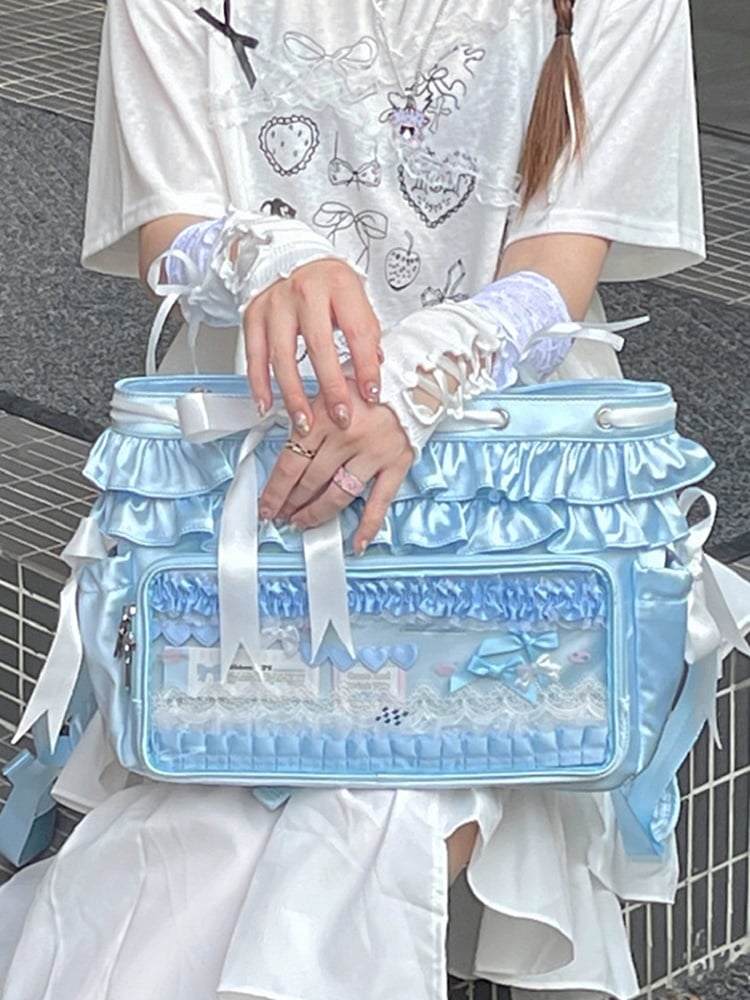 Blue Ruffle Trim Bow Accents Balletcore Ita Backpack