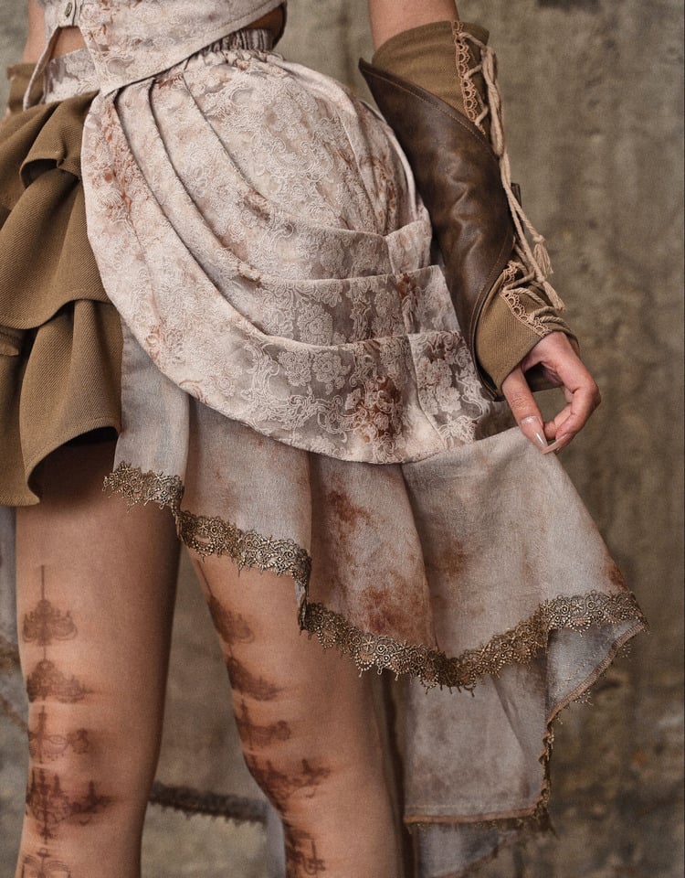 Tie Dye Jacquard Victorian Cascading Ruffle Trim High-low Skirt