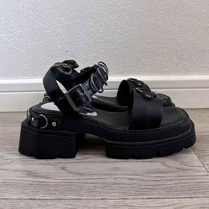 Black Square Toe Punk Platform Sandals