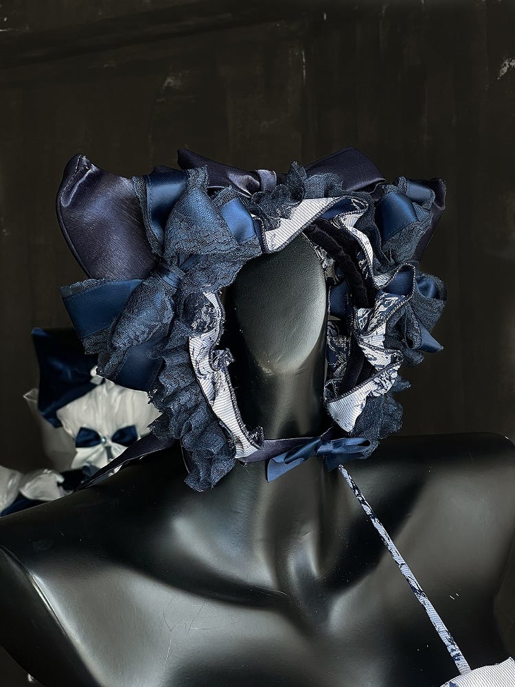 Dark Blue Basque Waist Tiered Sweet Lolita Balletcore Dress with Lace Accents