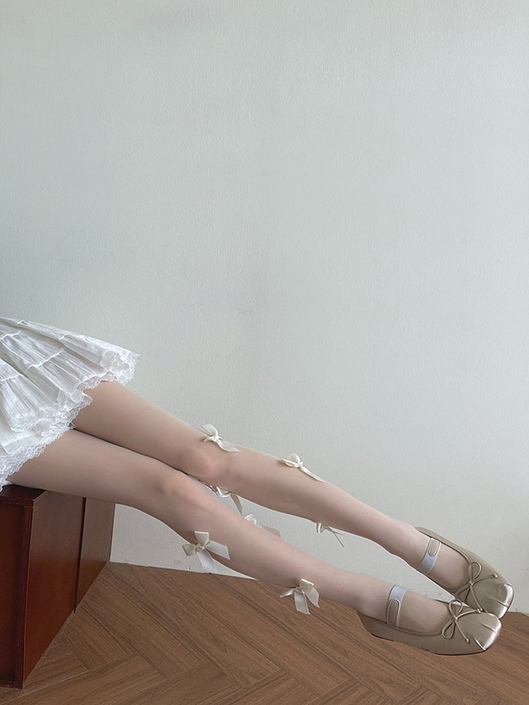 White Bowknot Details Semi-sheer Lolita Tights