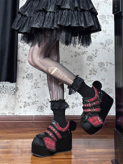 Punk Bunny Red Plaid and Black Y2K Platforms