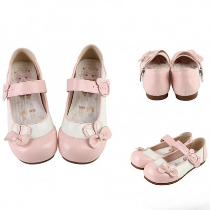 Pink Bunny Ear Bowknot Decorated Bear Buckle Flats