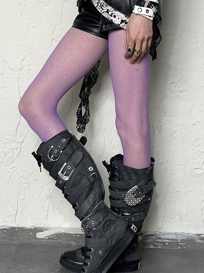 Purple Y2K Rhinestone Fishnet Tights