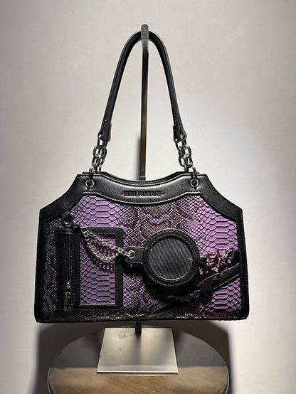 Black & Purple Snake Scale PU Ita Shoulder Bag