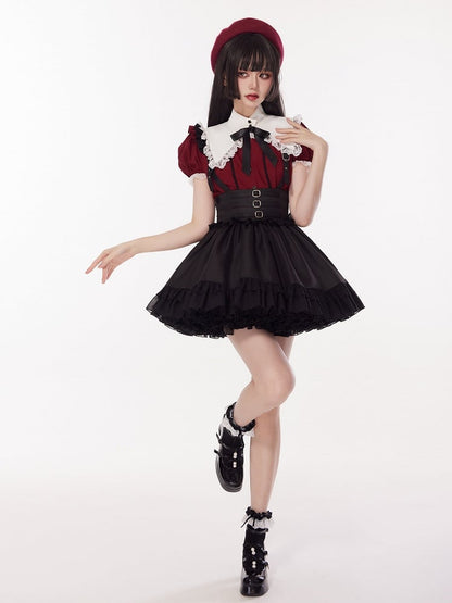 Three Metal Buckles Decorated High Waist Black Jirai Kei Skirt with Removable Straps