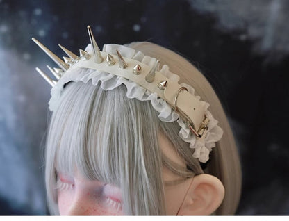 White Gothic Handmade Studs Detail PU Ruffled KC