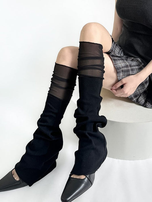 Black Y2K Leg Sleeves With Semi-sheer Cuffs