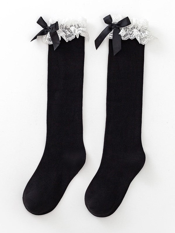 Black/White Lolita Lace Bowknot Details Underknee/Overknee Stockings