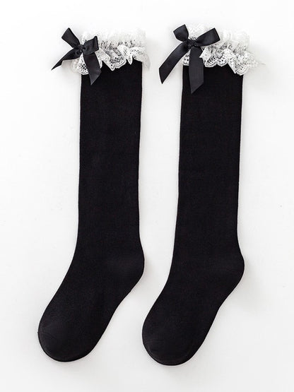 Black/White Lolita Lace Bowknot Details Underknee/Overknee Stockings