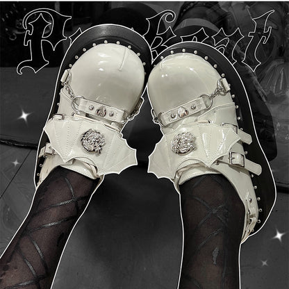 Devil Wings Punk White Platforms Silver-tone Studs Goth Shoes