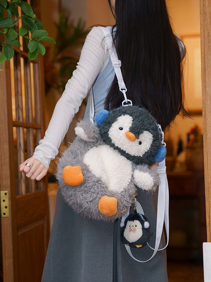 Gray Cute Plush Penguin Backpack
