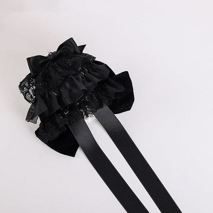 Rhinestoned Crown Black Gothic Halloween Skeleton Bowknots Hairclips