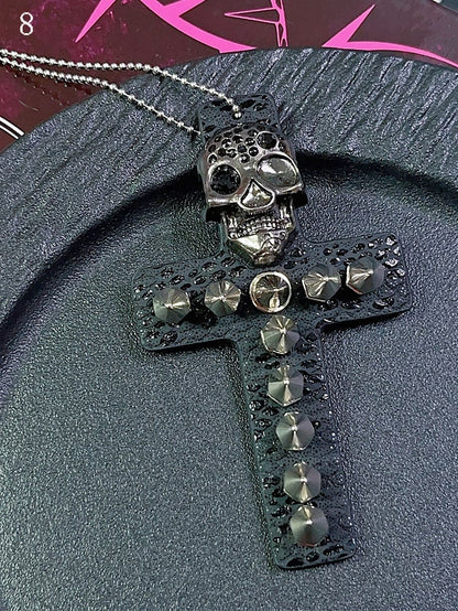 9 Options Gyaru Fashion Skeleton And Studs Leopard Cross Necklace
