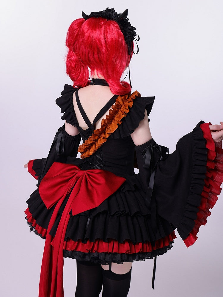 Fan Art Fashion Miss Devil Black Dress with Pumpkins Crossbody Full Set