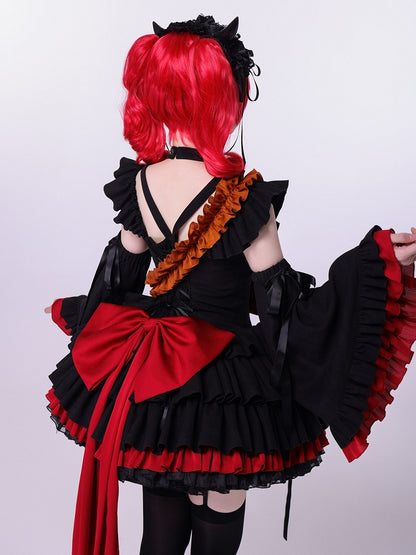 Fan Art Fashion Miss Devil Black Dress with Pumpkins Crossbody Full Set