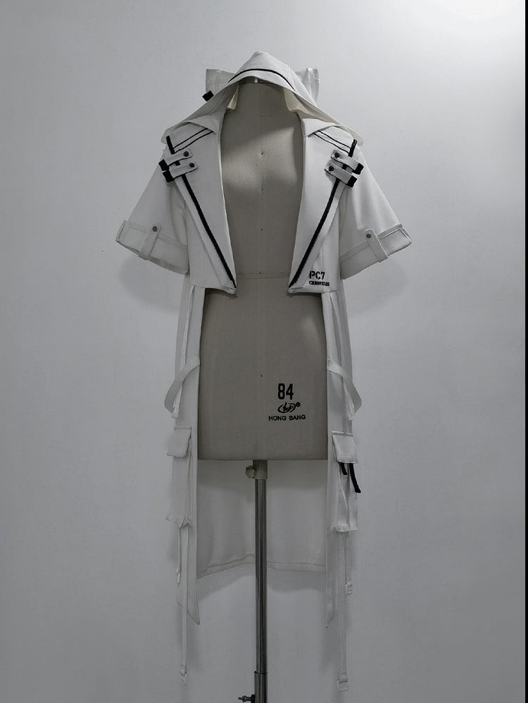 Cyberpunk Techwear Ouji Fashion White Cat Ears Hooded Coat