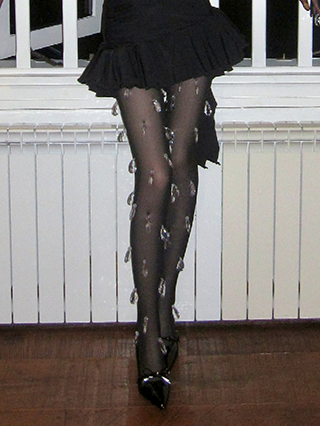 Black Rhinestone Charms Tights