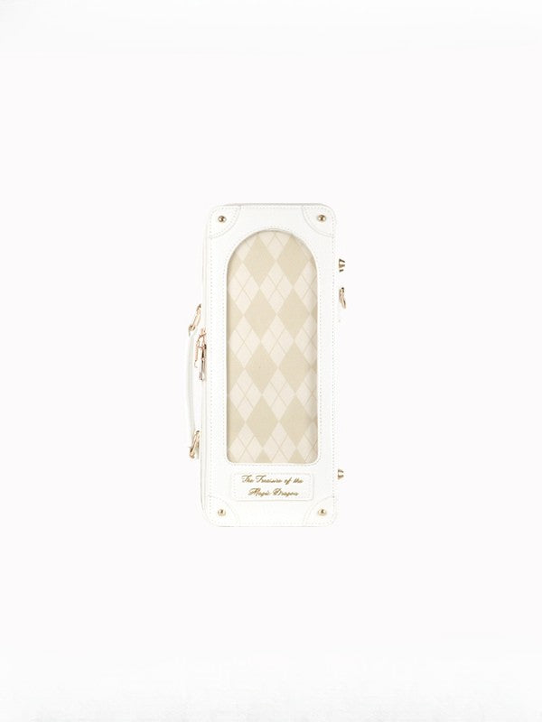 White&Gold Diamond Pattern 1/6 Scale BJD Doll Bag with Two Straps