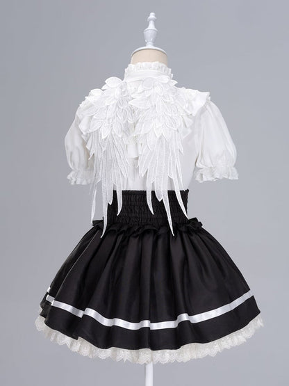 Lace Angel Wings at Back White Short Sleeves Blouse