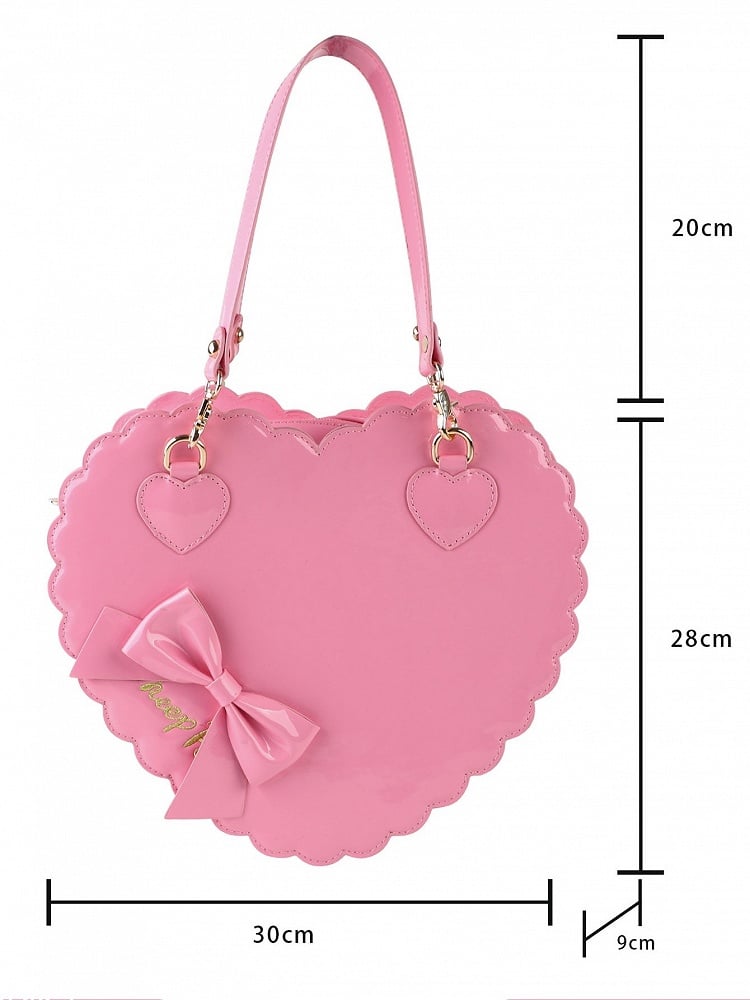 Barbie Pink Sweet Lolita 2-Way Bag in PU Leather - Heart-shaped Design, Bow Accents & Zip Closure