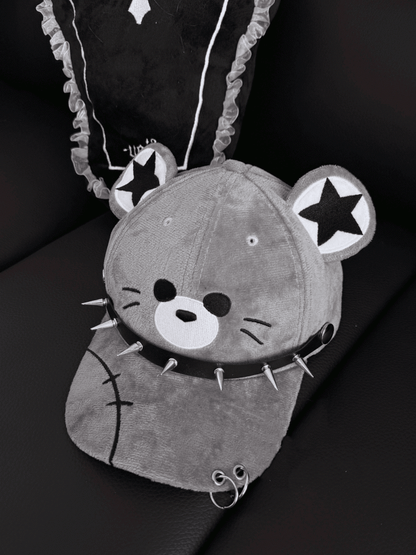 Punk Pointed Stud Details Gray Mouse Design Cap