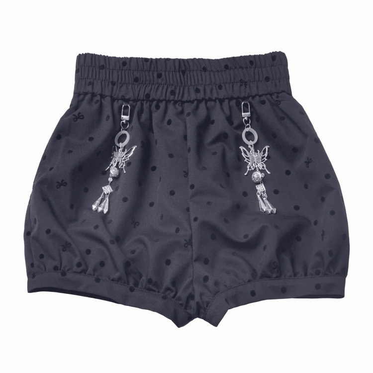 Black Cheongsam Style Polka-Dot Bubble Shorts with Butterfly Charms
