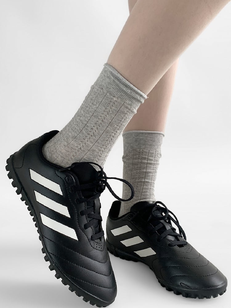 White/Gray Ribbed Trim Calf Socks