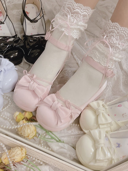 Bow at Top Pink Round Toe Sweet Mary Janes Ankle Strap