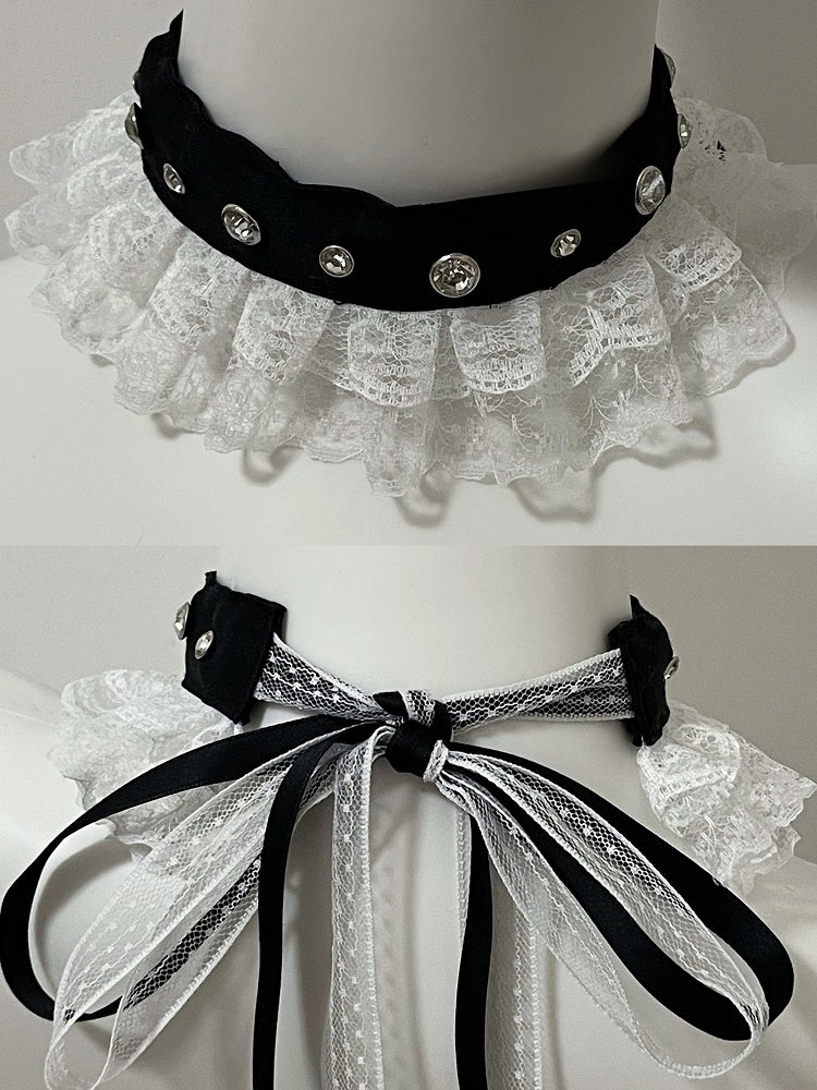 5 Color Options Studs Decorated Lace Trim Choker