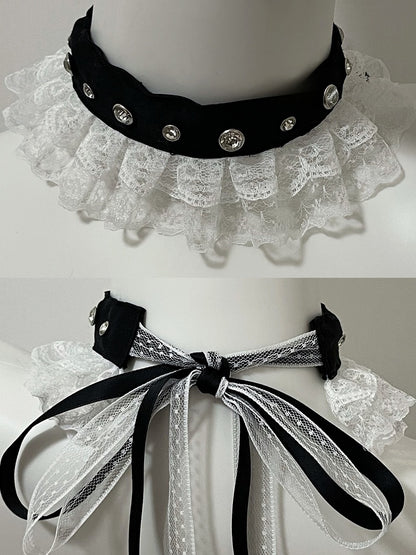 5 Color Options Studs Decorated Lace Trim Choker