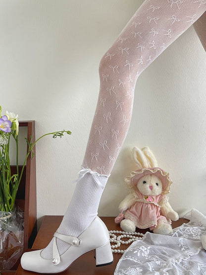 White Bowknot Pattern Lolita Tights