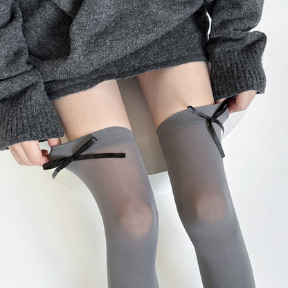 Black / Gray / White Bow Accents Semi-sheer JK Stockings