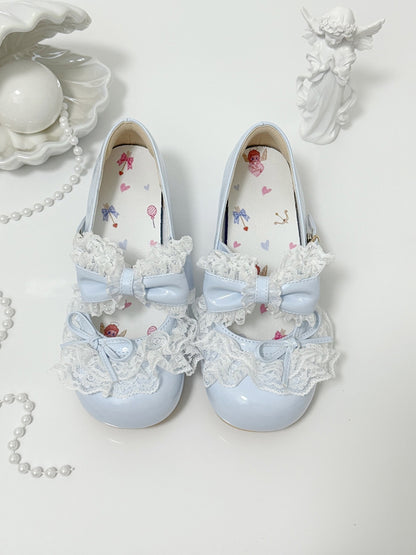 Blue Bowknot Details Lace Trim Round Toe Lolita Shoes