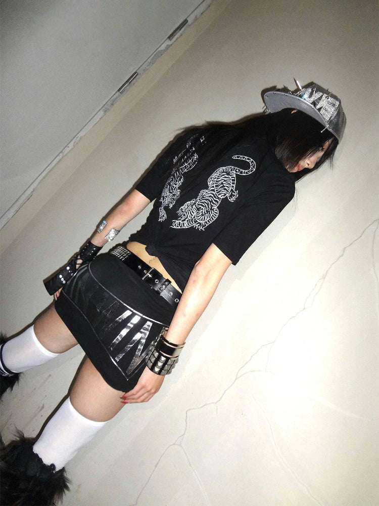 Black Slim-fitting T-Shirt with Letter Print