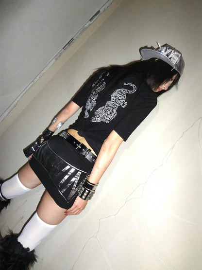 Black Slim-fitting T-Shirt with Letter Print