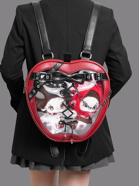 Red Apple Ita Backpack: Edgy Bow & Belt Accents