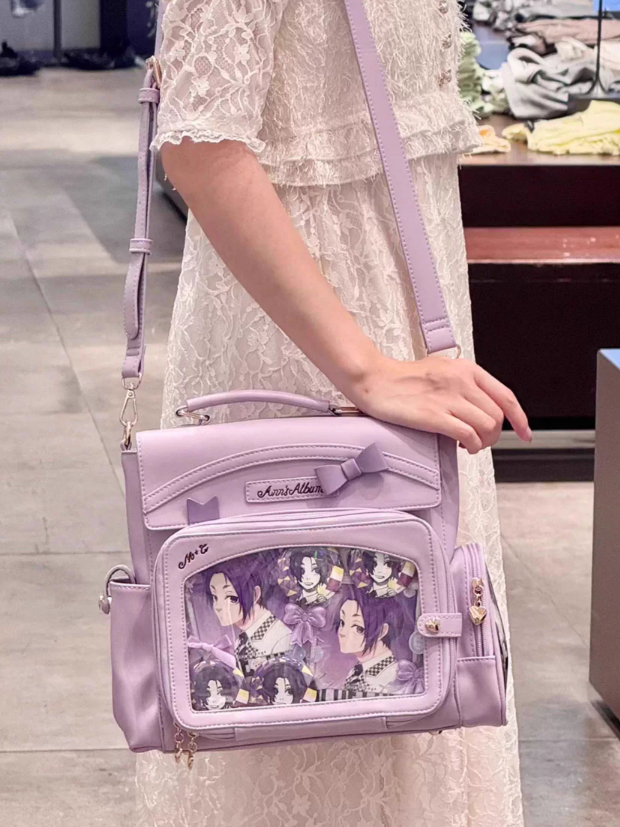 Purple 2-Way Ita Bag With Transparent Window And Bow Decoration