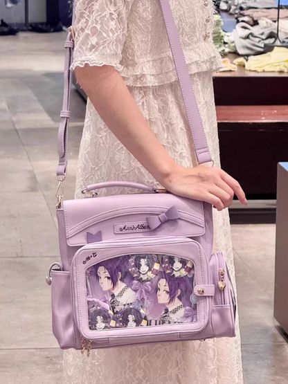 Purple 2-Way Ita Bag With Transparent Window And Bow Decoration