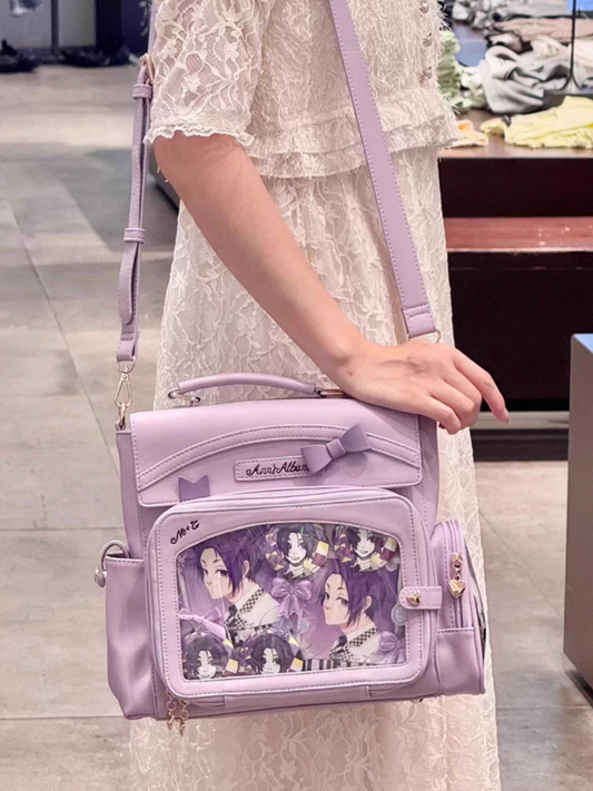 Purple 2-Way Ita Bag With Transparent Window And Bow Decoration