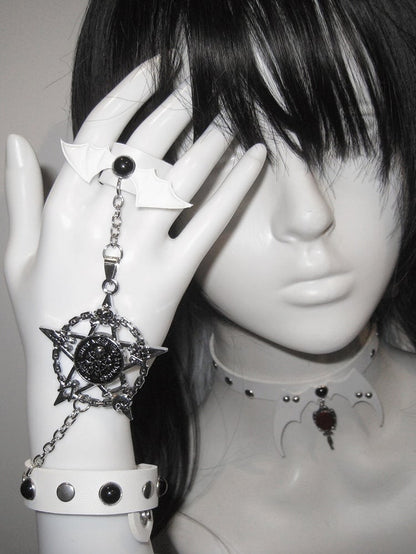 Black/White/Red Stud Detail with Bat Wings Design Ring