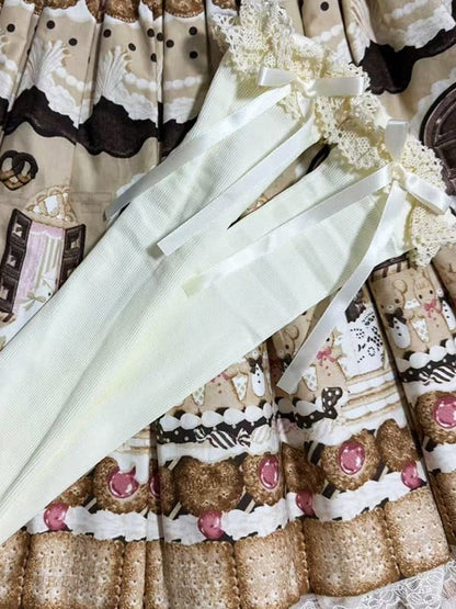 Brown/Black/White Lolita Bowknot Details Ruffled Cuff Lace Calf Socks