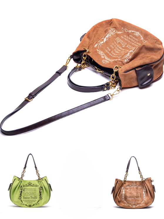 Vintage Green Gothic Lettering Embroidered Tote Bag with Chain Strap