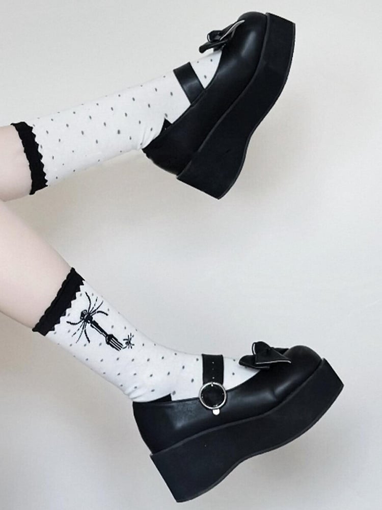Black Fork Spider Polka-dot Pattern Lolita Calf Socks