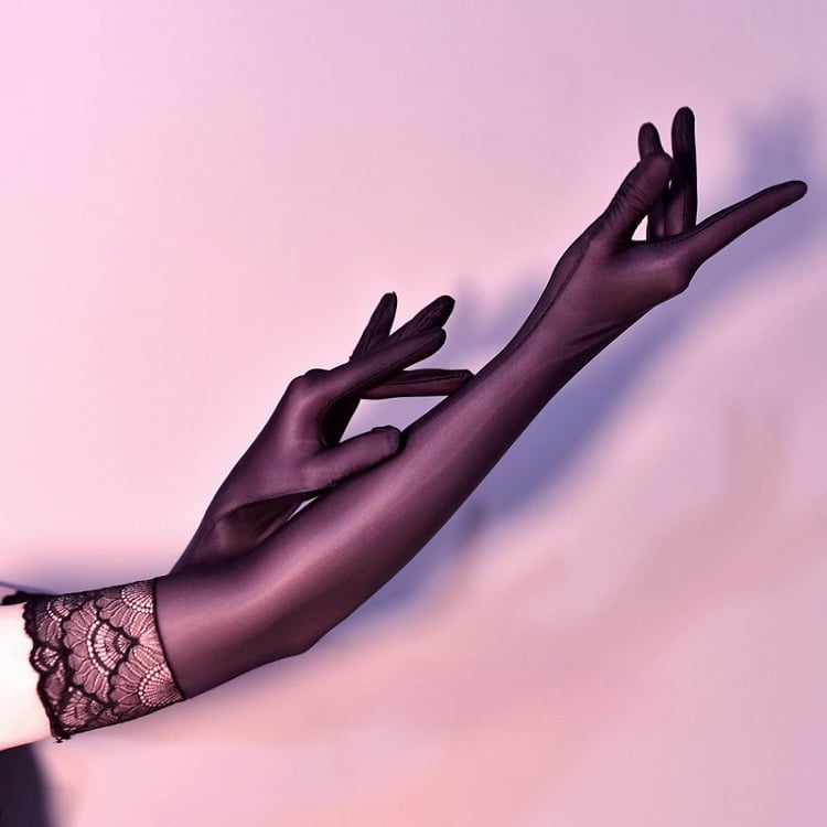 White/Black/Purple Lace Trim Gothic Punk Gloves